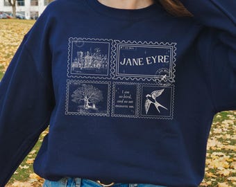 Jane Eyre Stamp Postcard Sweatshirt * Subtle Bookish Aesthetic Dark Academia Gothic Literature Lover Gift for Readers I am no bird Bronte