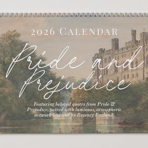 Stolz und Vorurteil 2026 Wandkalender Buch Liebhaber Geschenk Home Office Dekor Jane Austen Zitat Bücherwurm Merch Mr Darcy Pemberley Fond of Walking