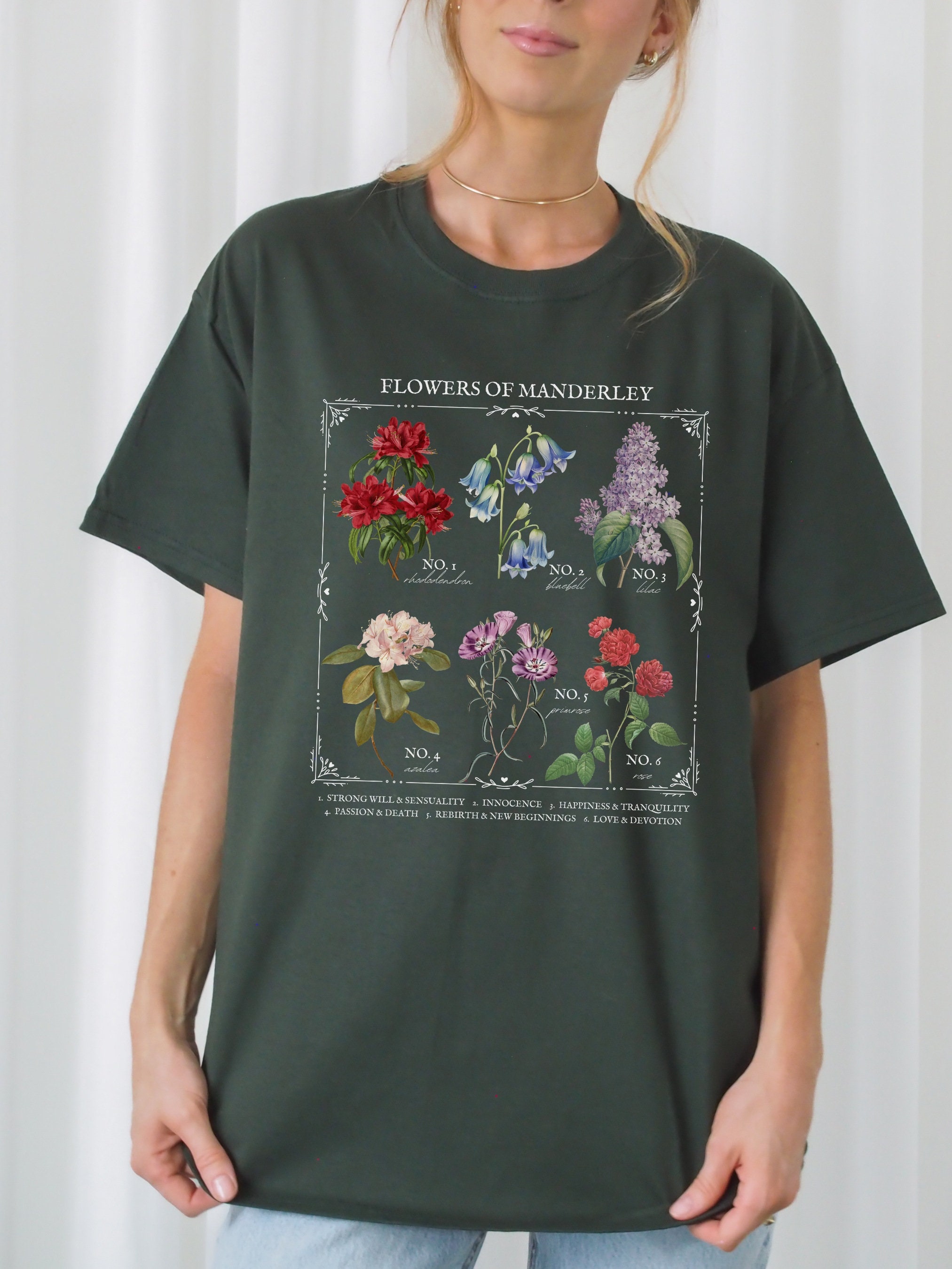 Rebecca Daphne Du Maurier Flower Chart Manderley Tee Shirt Tshirt