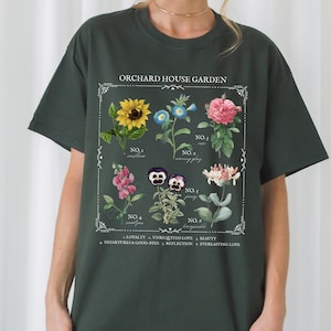 Kleine vrouwen maart zusters bloem grafiek tee shirt tshirt * boomgaard huis wilde bloem botanische taal van bloemen Cottagecore shirt