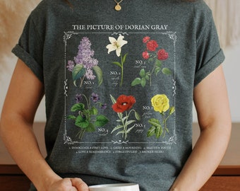 Picture of Dorian Gray Literary Flower Chart * Herbology Floral Tee Shirt Bookish Bookworm Gift oscar wilde Poet Literature Dark Academia