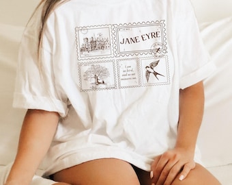 Jane Eyre Stamp Postcard Tee * Subtle Bookish Aesthetic Dark Academia Gothic Literature Lover Gift for Readers I am no bird Charlotte Bronte
