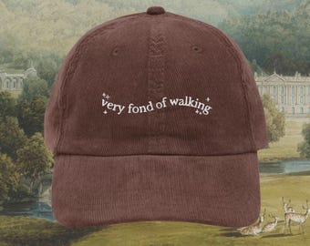 Pride & Prejudice Fond of Walking Vintage Embroidered Corduroy Dad Hat * pemberley mr darcy * Literature Bookish Gift Jane Austen Merch