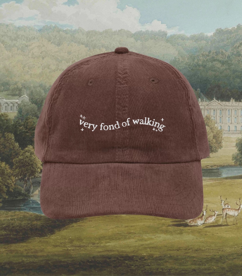 Stolz & Vorurteil Gerne zu Fuß Vintage bestickter Cord Dad-Hut * pemberley mr darcy * Literatur Bücherwurm Geschenk Jane Austen Merch Bild 1
