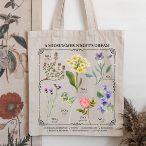 Shakespeare Midsummer Night's Dream Flower Chart Herbology Floral Tote Boekentas * Leesachtige boekenwurm Cadeau * Dichter Literatuur Shirt
