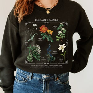 Flora van Dracula Literaire bloemenkaart * Kruidenkunde Bloemen Sweatshirt Leeszuchtige Boekenwurm Cadeau Bram Stoker Dichter Literatuur Donkere Gotische Academia