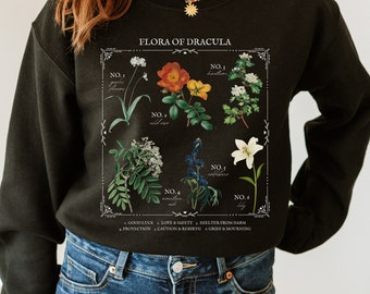 Flora of Dracula Literary Flower Chart * Herbology Floral Sweatshirt Bookish Bookworm Gift Bram Stoker Poet Literature Dark Gothic Academia