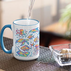 Colorful Ocean Life Mug, Nautical Coffee Cup, Sea Creatures Drinkware, Perfect Gift for Marine Lovers, Ocean-themed Kitchen Decor