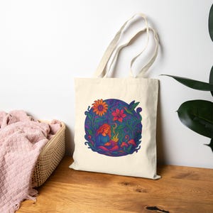 Colorful Nature Reding In The Garden Tote Bag, Eco-Friendly Shopping Bag, Art Tote for Plant Lovers, Gift for Gardeners, Boho Style Bag
