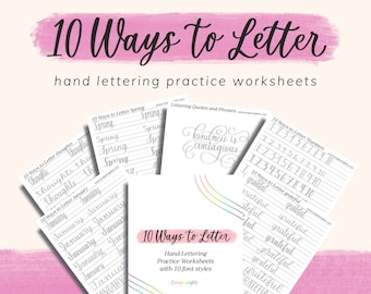 Hand Lettering Practice Worksheets: 10 Lettering Styles (Digital Download)