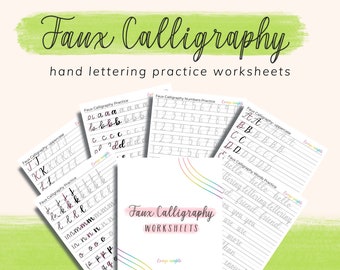 Faux Calligraphy workbook, hand lettering workbook, learn modern calligraphy, lettering practice sheets