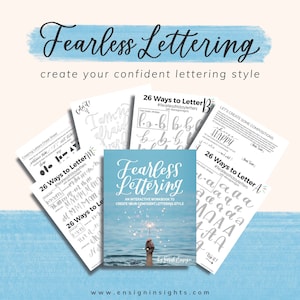 Fearless Lettering Worksheets, Learn hand lettering, ipad lettering, brush lettering practice sheets