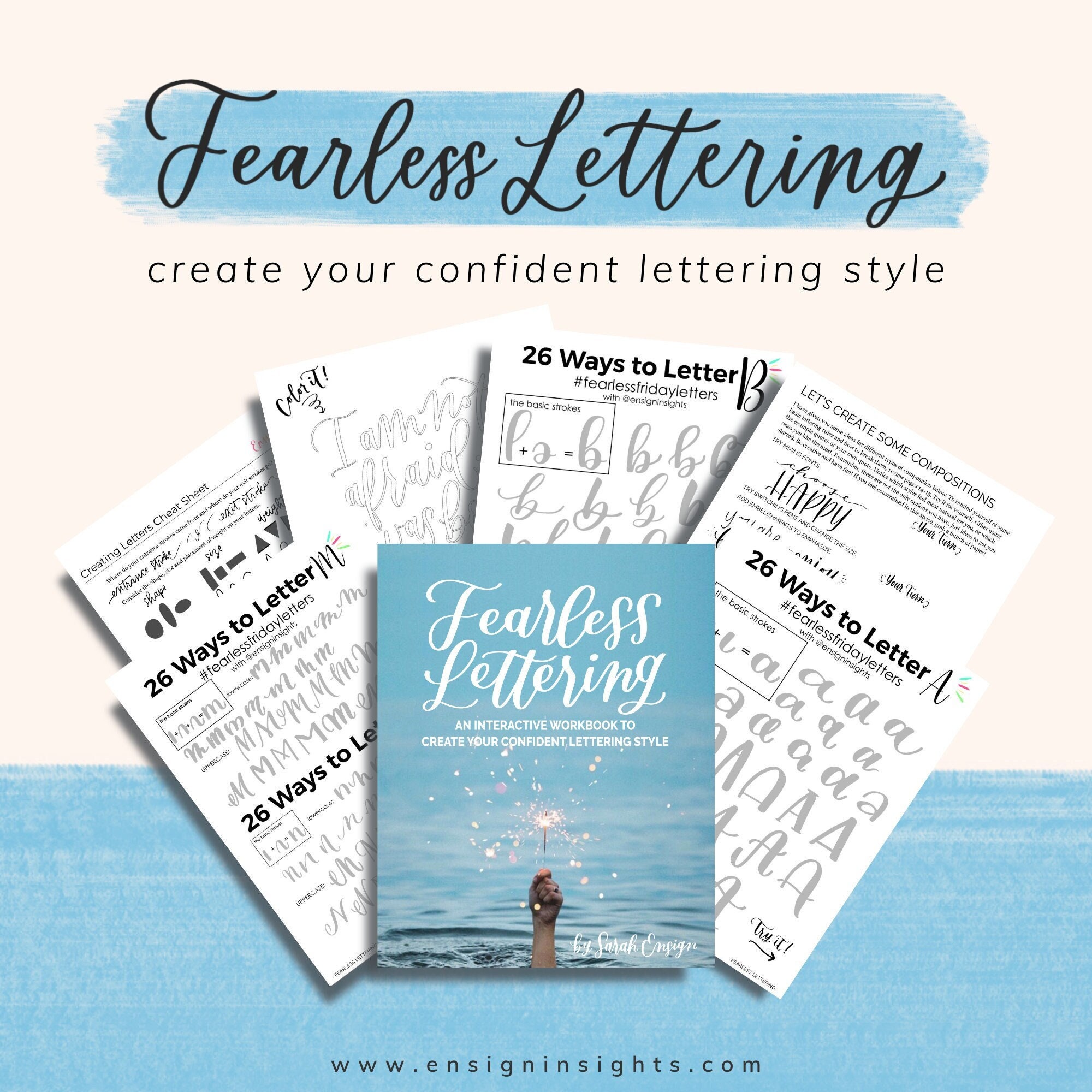 Be Ready Lettering Fearless Lettering Worksheets: Brush Lettering Practice (digital ...