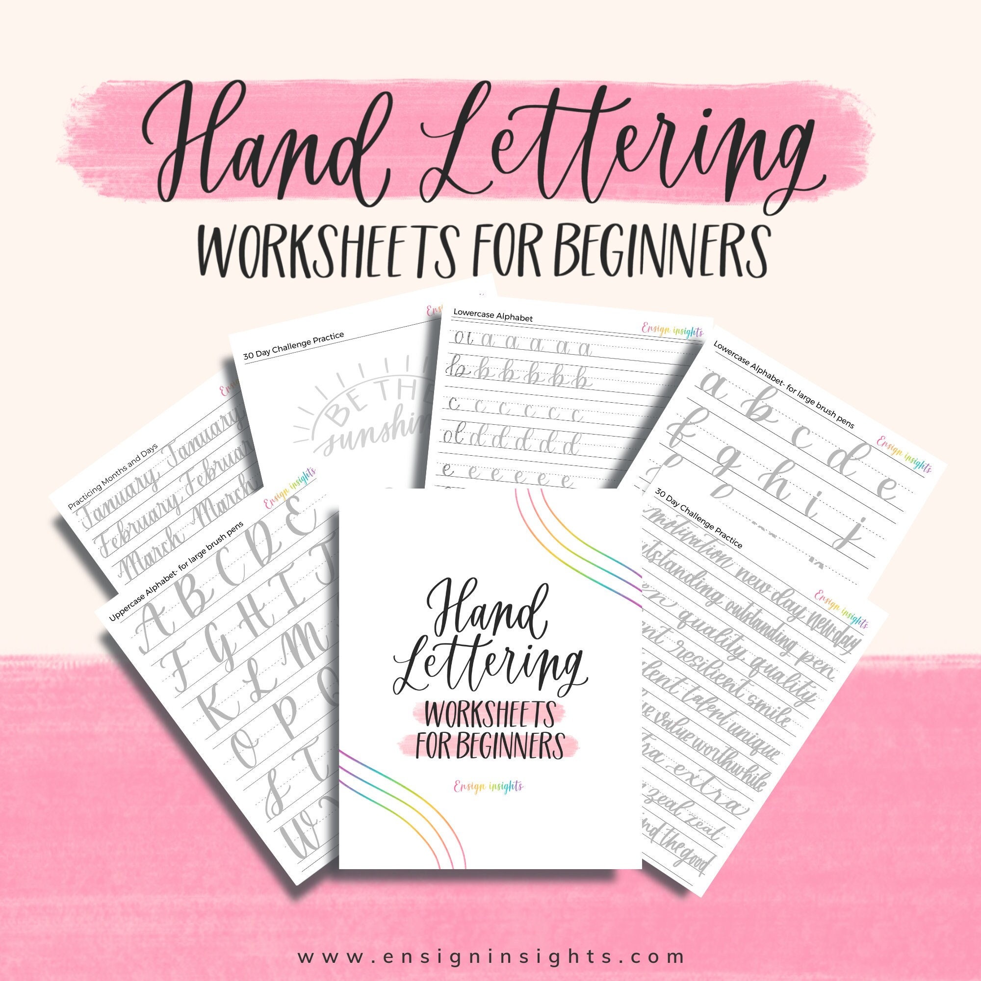 Hand Lettering Worksheets for Beginners, Learn Hand Lettering, Brush  Lettering Practice Sheets, Modern Calligraphy Practice 