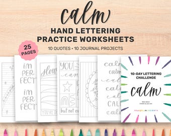 Calm Hand Lettering Practice Worksheets: Lettering Quotes for Journals (digital download)