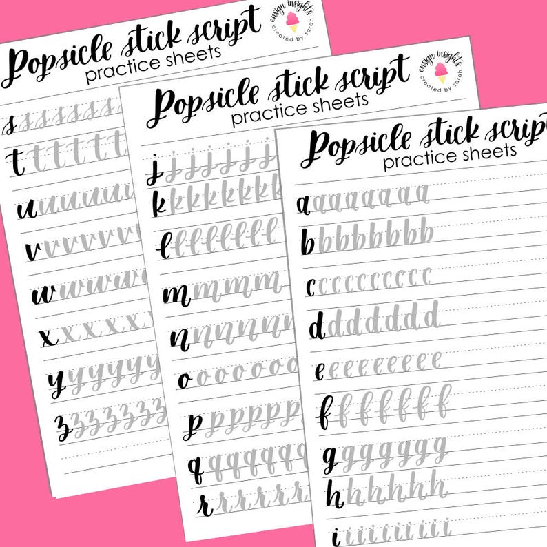 Popsicle Stick Script Hand Lettering practice sheets brush Etsy