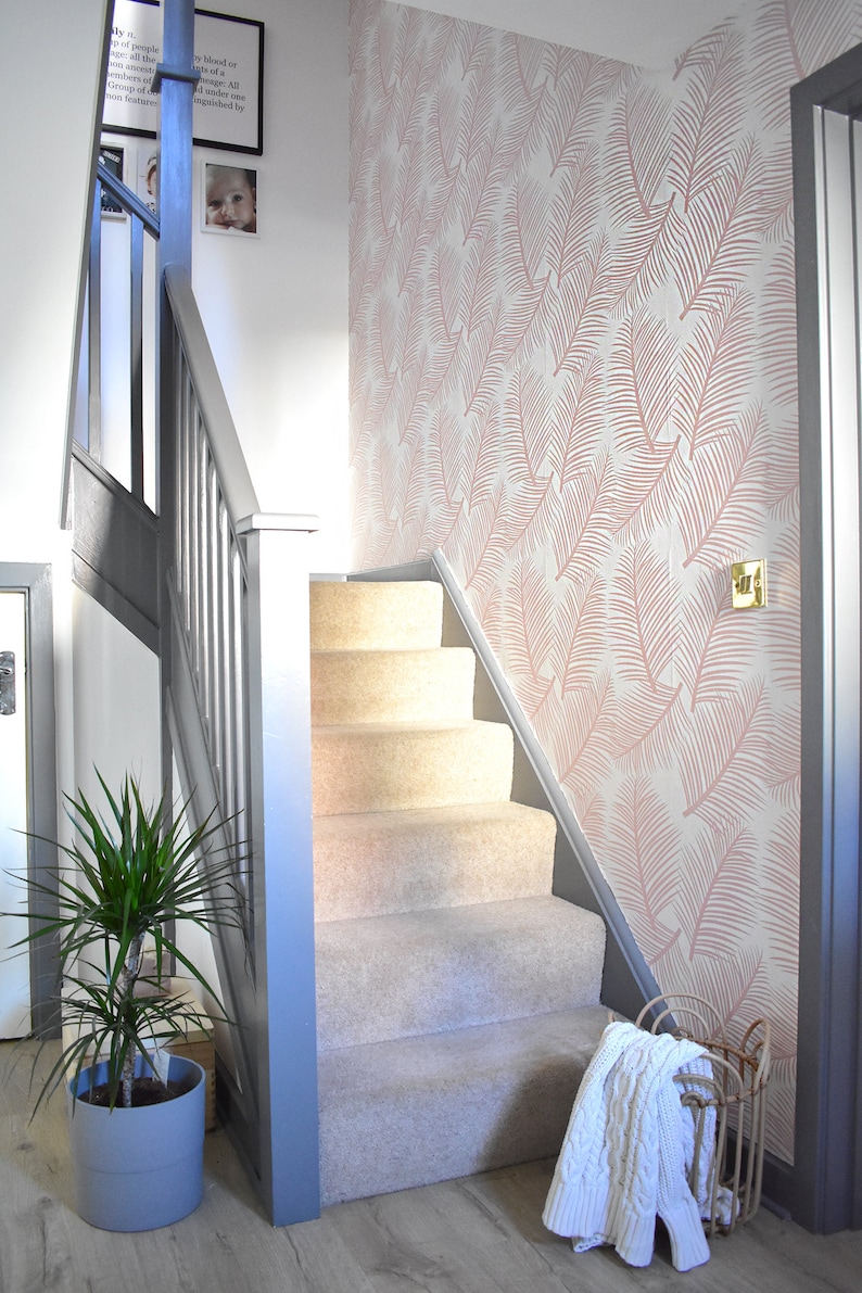 Wall Decor Tropical Palm Leaves Wallpaper Palm Leaf Garden in Blush Pink