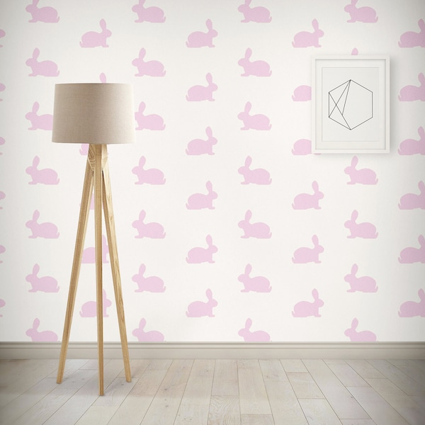 CLEARANCE Wallpaper Bunnies - Pearlescent Pink - Paste the wall - Children wallpaper - Nursery Play room wall decor