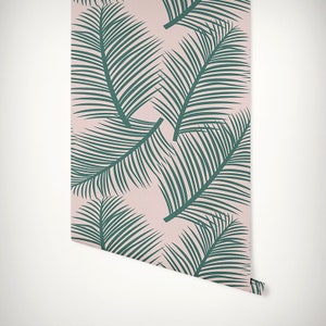 CLEARANCE last few Wallpaper Palm Leaf Garden Green on Blush Tropical Wallpaper image 2