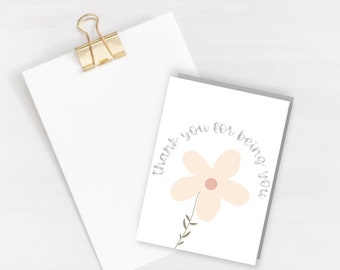 Thank you for being you Daisy Greeting Card - thank you card silver foiled - gratitude