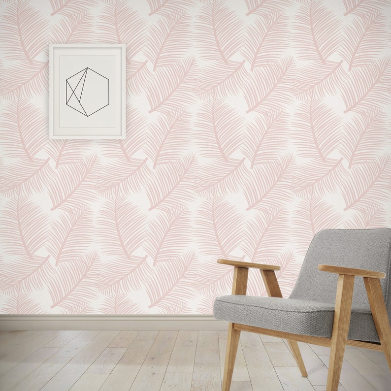 Wall Decor Tropical Palm Leaves Wallpaper Palm Leaf Garden in Blush Pink
