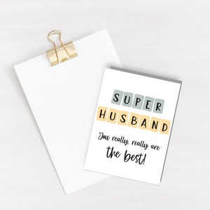 Cartão de felicitações do super marido - Cartão de felicitações do marido - Cartão para ele - presente para ele