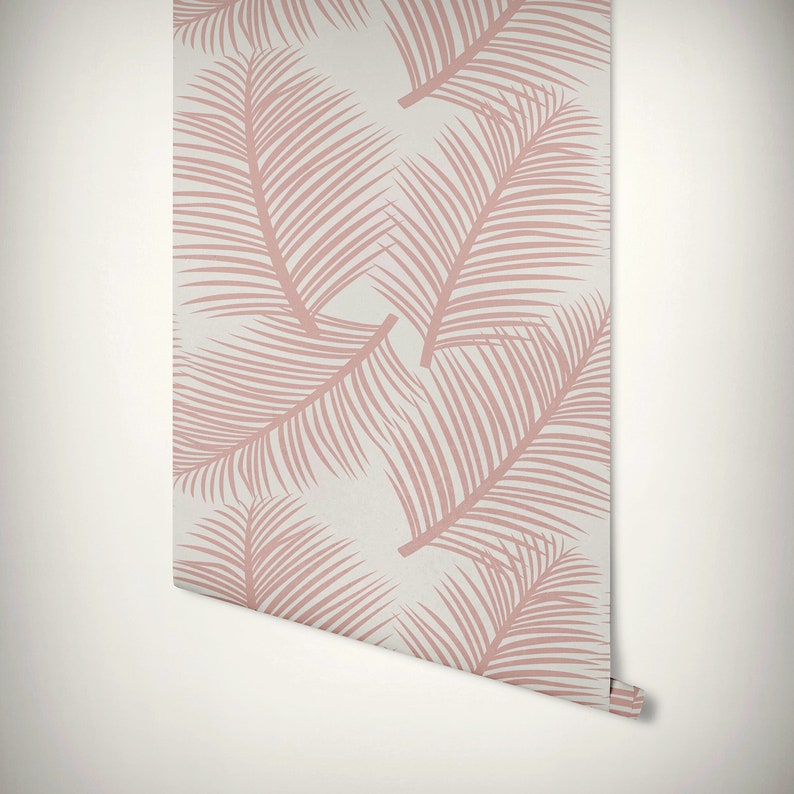 Wall Decor Tropical Palm Leaves Wallpaper Palm Leaf Garden in Blush Pink