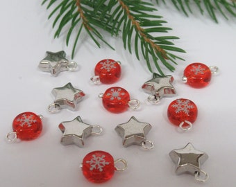 Dolls House Christmas Tree Decorations 12 Baubles & Stars Red and Silver Miniature Xmas Ornaments 1:12th Scale