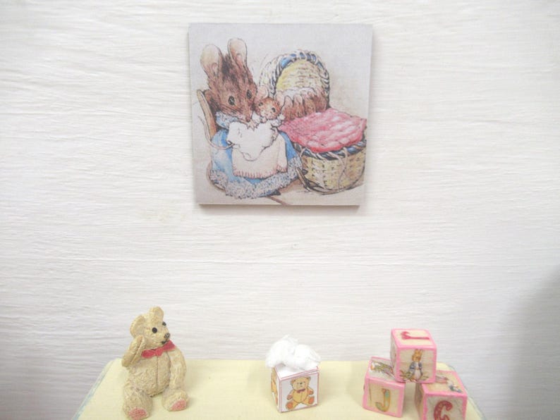 Hunca Set Miniature Nursery Picture Peter Rabbit Hunca Munca Dolls House Wall Art ...