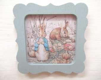 Dolls House Picture Peter Rabbit Blue Frame 1:12 Scale Miniature Nursery Wall Decor