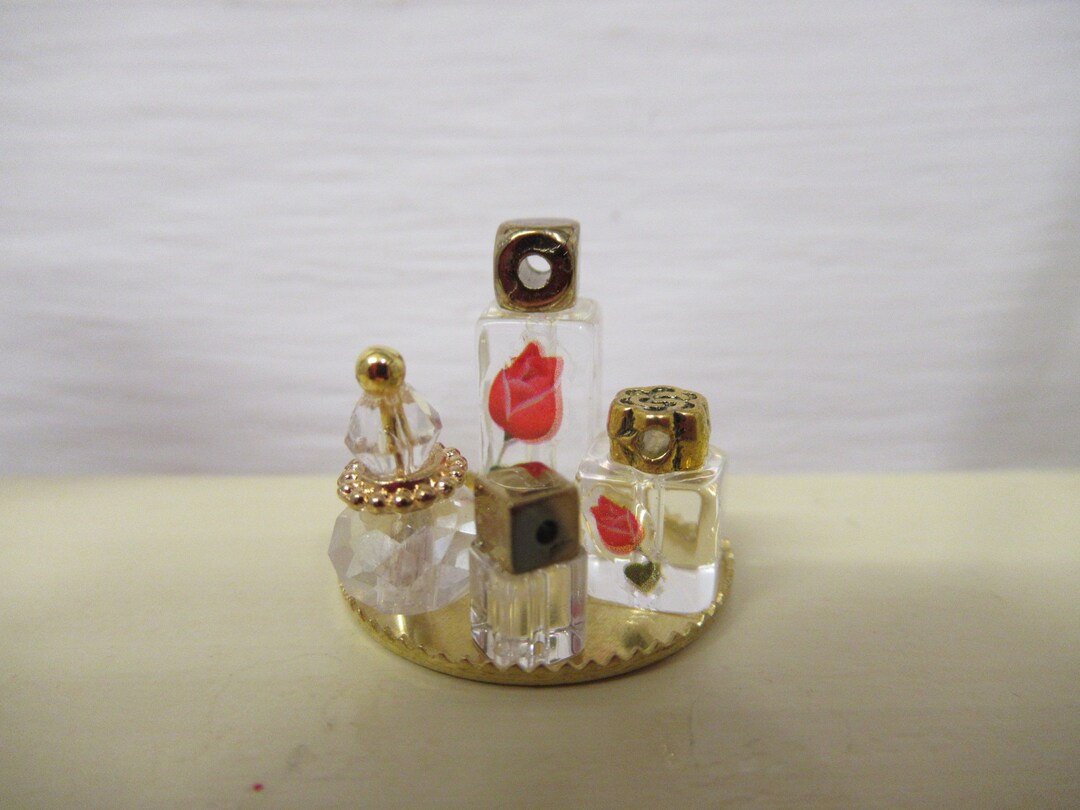 Dolls House Perfume Ornament Bottles on a Gold Coloured Tray Etsy
