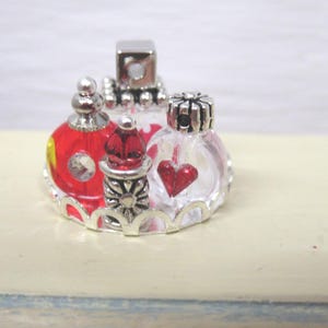 Dolls House Perfume Bottles Red & Silver with Tray Dressing Table Miniature Ornament 1:12th Scale