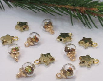 Dolls House Christmas Tree Decorations 12 Filled Glass Baubles and Gold Coloured Stars 1:12th Scale Xmas Miniature Ornaments