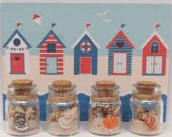 Dolls House Beach in a Glass Jar Sand and Tiny Shells 1:12th Scale Miniature Ornament