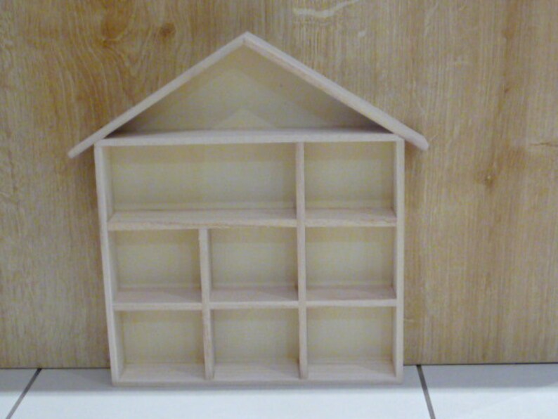Wooden House Shape Display Unit Shadow Box For Dolls Image 0