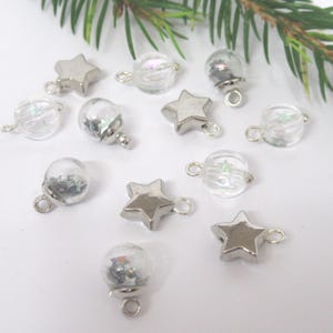 Dolls House Christmas Tree Decorations 12 Silver Coloured Stars and Baubles 1:12th Scale Miniature Ornaments