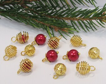 Dolls House Christmas Tree Decorations 12 Red and Gold Baubles Miniature Xmas Ornaments 1:12th Scale