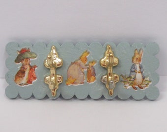 Dolls House Coat Rack Nursery Hooks Peter Rabbit Theme Miniature Nursery Children's Bedroom Clothes Robe Towel Wall Rail 1:12 Scale