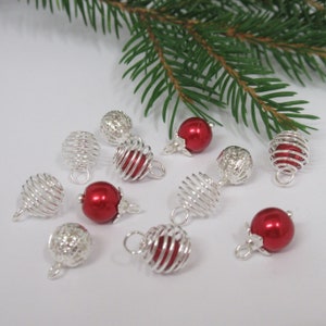 Dolls House Christmas Tree Decorations 12 Red and Silver Baubles Miniature Xmas Ornaments 1:12th Scale