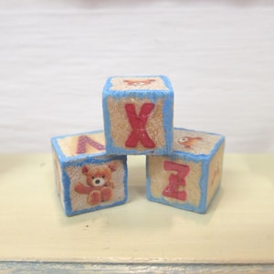 Dolls House Toy Letter Blocks Teddy Bear Theme Nursery Miniature Set of 3 Blue 1:12 Scale
