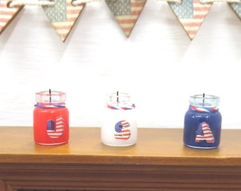 Dolls House Candles USA Flag 4th July Decoration 1:12th Scale