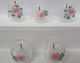 Dolls House Candle in a Glass Bowl Decorated with Pink Roses 1:12 Scale Miniature Ornament Decor