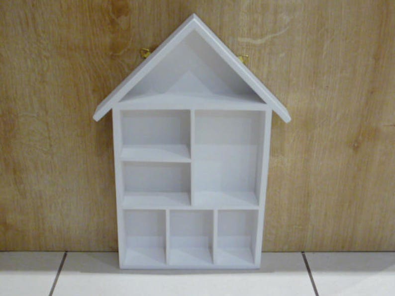 House Shape Wooden Display Shelf Unit Hand Painted In White Image 0