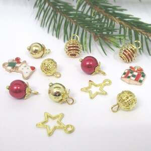 Dolls House Christmas Tree Decorations Red Gold Baubles and Trinkets 1:12th Scale Miniature Ornaments