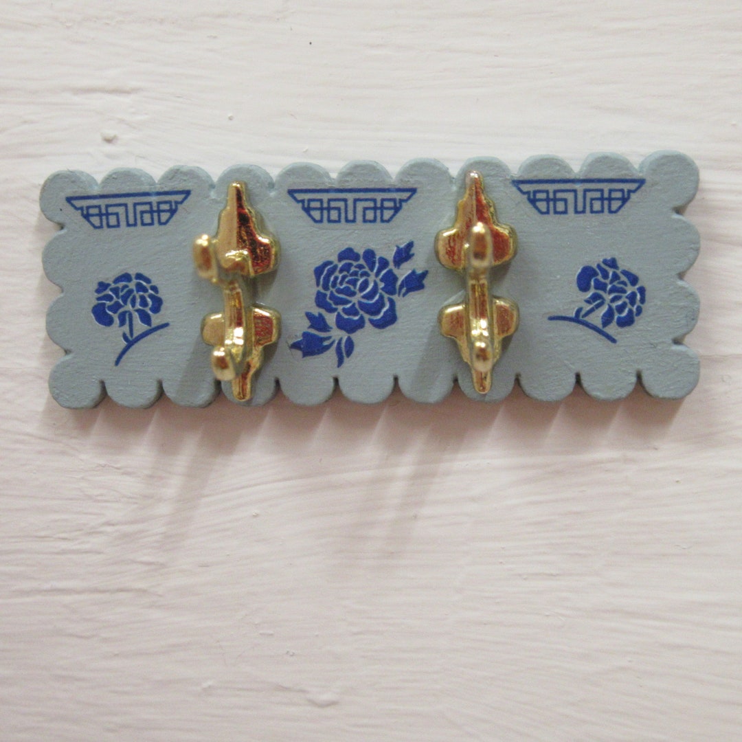 Miniature Coat Rack Hooks Blue Dolls House Clothes Robe Towel Wall Pegs