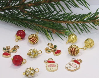 Dolls House Christmas Tree Decorations 12 Red & Gold Miniature Baubles and Trinkets 1:12th Scale Xmas Ornaments