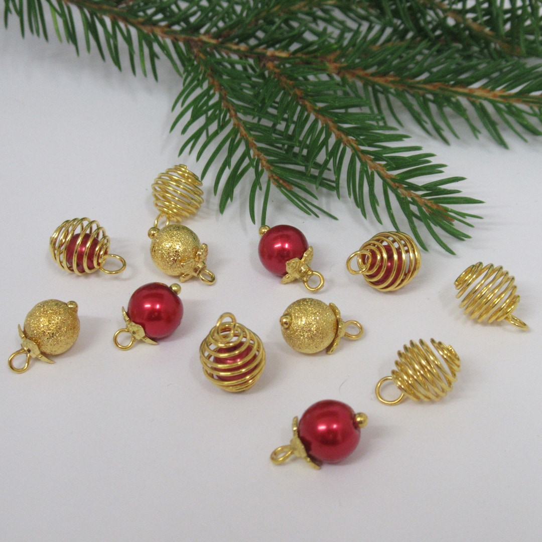 Dolls House Christmas Tree Decorations 12 Red and Gold Miniature Baubles 112th Scale Xmas