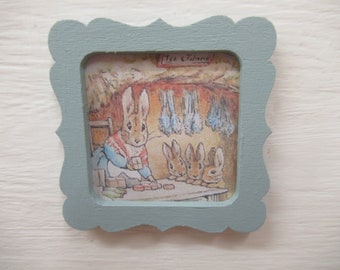 Dolls House Nursery Picture Peter Rabbit Scene Framed Miniature Child's Bedroom Miniature Accessory 1:12 Scale