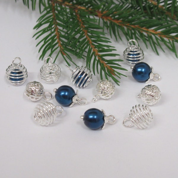 Dolls House Christmas Tree Decorations 12 Blue and Silver Baubles Miniature Xmas Ornaments 1:12th Scale