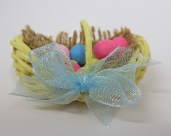 Miniature Easter Basket with 12 Hand Painted Coloured Eggs Dolls House 1:12th Scale Decoration